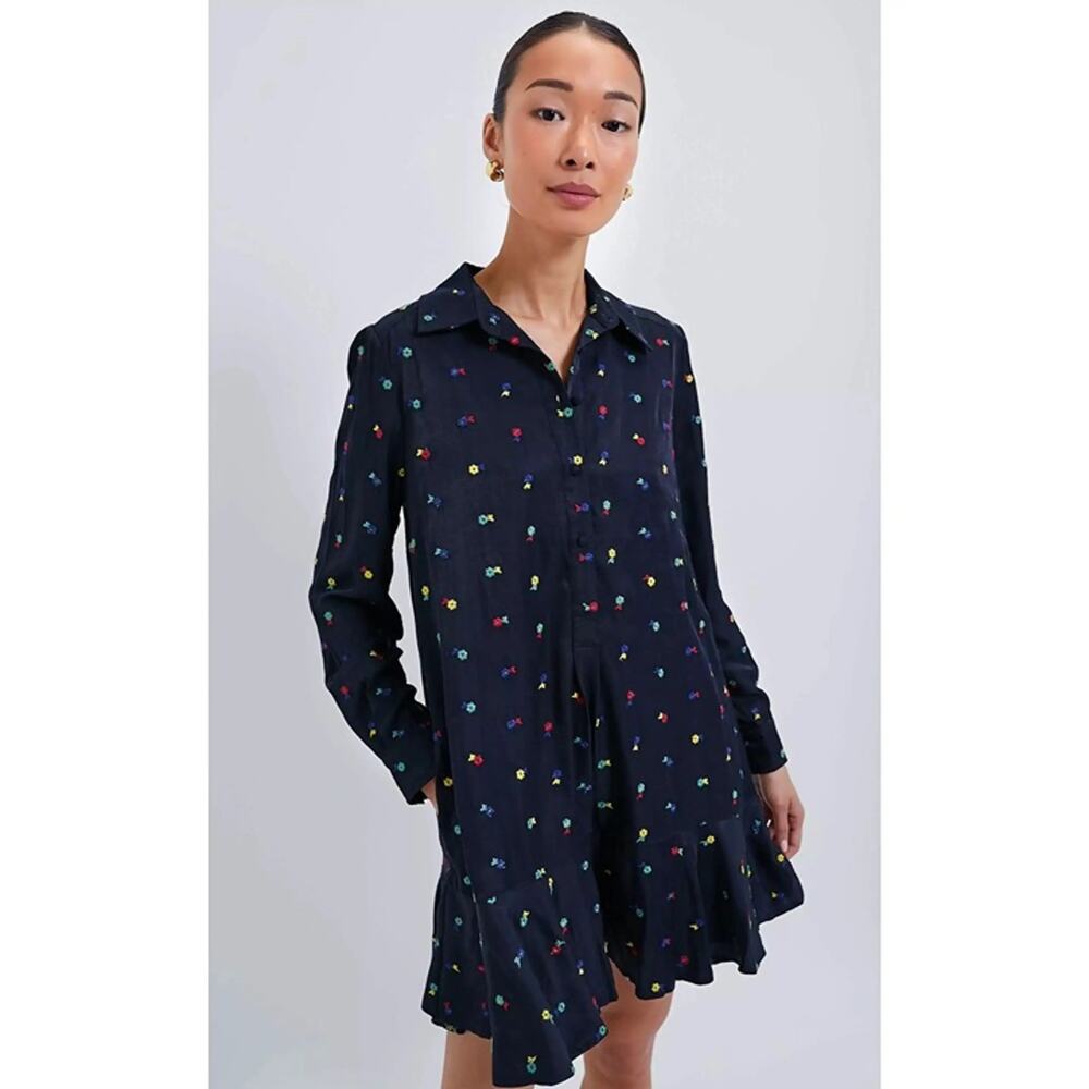 Tuckernuck Navy Embroidered Floral Callahan Shirt Dress